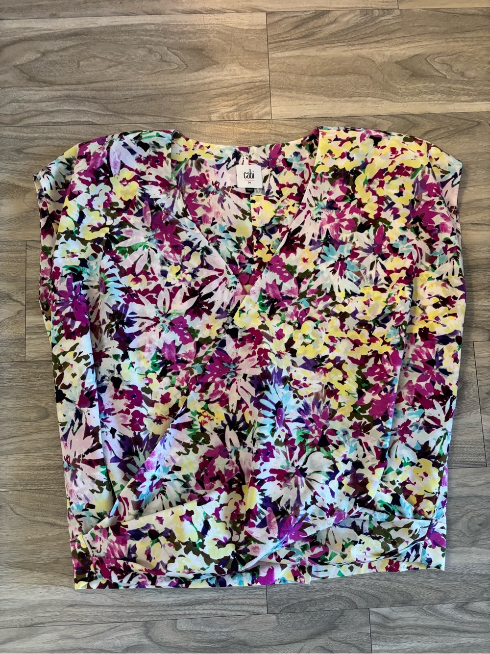 CAbi Sleeveless V-Neck Floral Top in Purple & Yellow